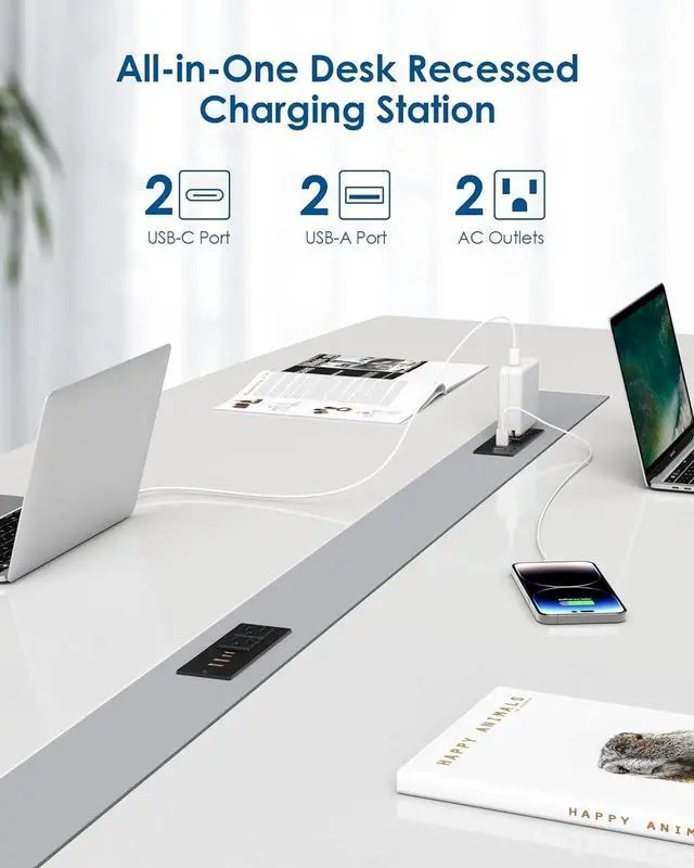 Alt view image 4 of 7 - Recessed Power Strip with 30W USB C,Ultra Thin Flat Plug Power Strip,2 Outlets 4 USB Ports,Furniture Flush Mount Desk Outlet,Recessed Outlet for Side Table/Sofa Table,6ft Cord (Black)