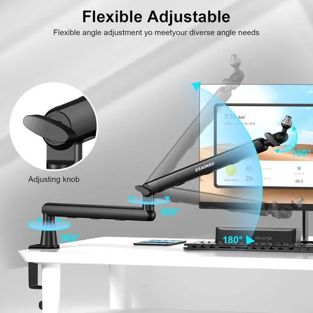 Alt view image 3 of 7 - Microphone Arm, AK-55 Desk Low Profile Adjustable Mic Boom Arm Stand,Suitable For Blue Yeti,Snowball iCE, HyperX QuadCast,SoloCast,Elgato Wave,Etc