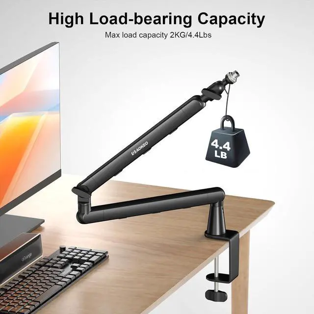 Alt view image 5 of 7 - Microphone Arm, AK-55 Desk Low Profile Adjustable Mic Boom Arm Stand,Suitable For Blue Yeti,Snowball iCE, HyperX QuadCast,SoloCast,Elgato Wave,Etc