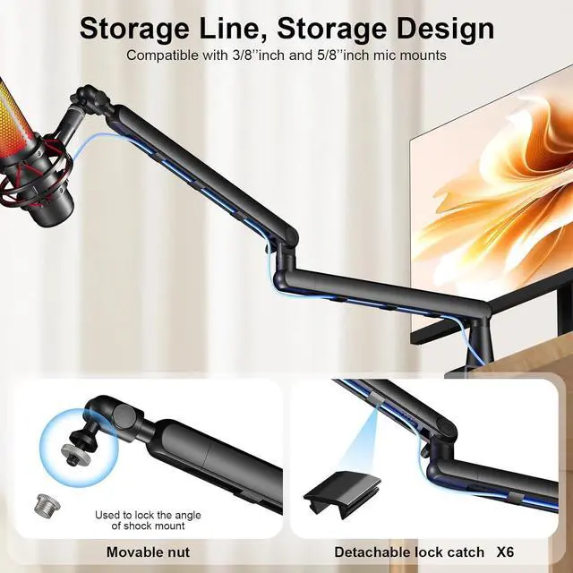 Alt view image 7 of 7 - Microphone Arm, AK-55 Desk Low Profile Adjustable Mic Boom Arm Stand,Suitable For Blue Yeti,Snowball iCE, HyperX QuadCast,SoloCast,Elgato Wave,Etc