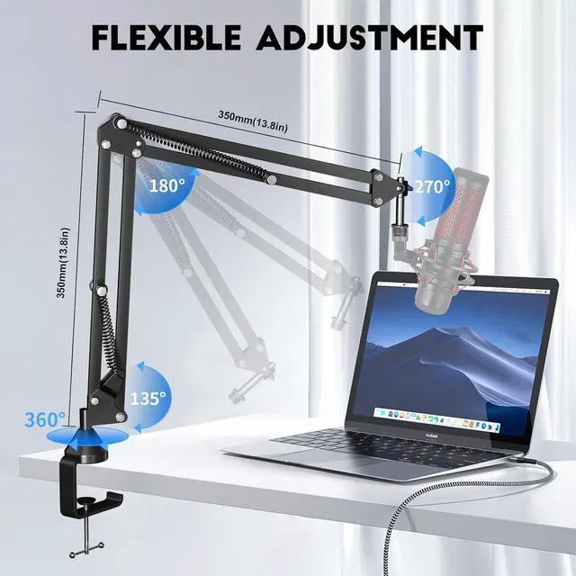 Alt view image 4 of 7 - Microphone Arm, AK-35 Microphone Desk Stand-Microphone Suspension Boom Scissor Arm Stand For Blue Yeti,Blue Snowball iCE,QuadCast,Elgato