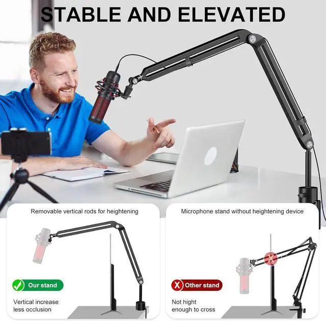 Alt view image 2 of 7 - Microphone Boom Arm, AK-45 Desk Adjustable Compact Mic Suspension Boom Scissor Arm Stand For Blue Yeti,Snowball iCE, HyperX QuadCast,SoloCast,Elgato Wave,Etc