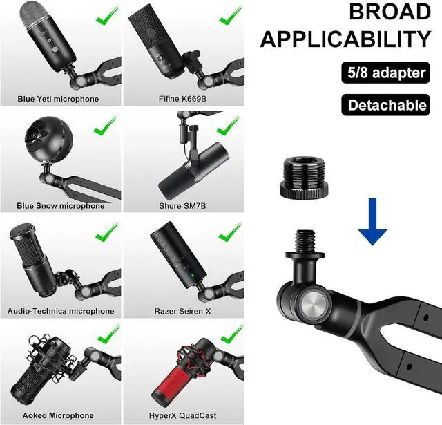 Alt view image 6 of 7 - Microphone Boom Arm, AK-45 Desk Adjustable Compact Mic Suspension Boom Scissor Arm Stand For Blue Yeti,Snowball iCE, HyperX QuadCast,SoloCast,Elgato Wave,Etc