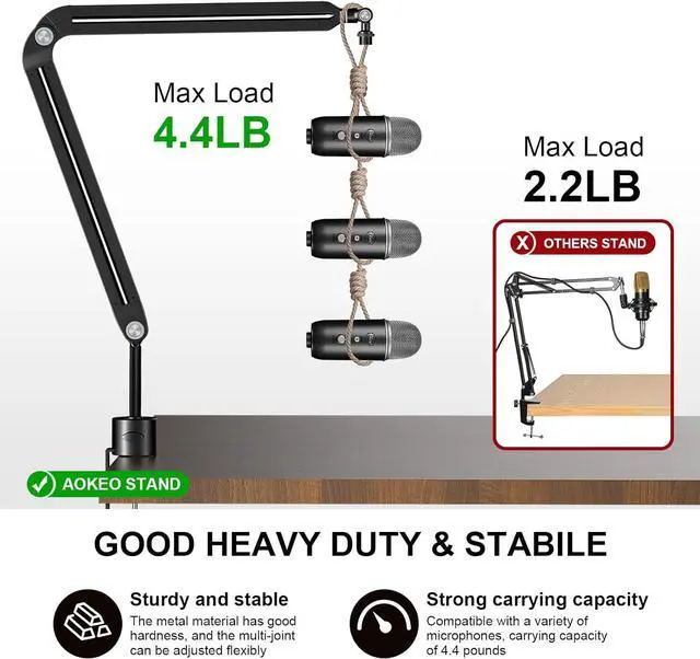 Alt view image 5 of 7 - Microphone Boom Arm, AK-45 Desk Adjustable Compact Mic Suspension Boom Scissor Arm Stand For Blue Yeti,Snowball iCE, HyperX QuadCast,SoloCast,Elgato Wave,Etc