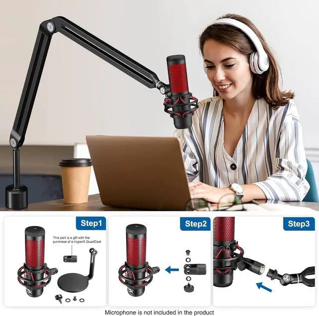 Alt view image 4 of 7 - Microphone Boom Arm, AK-45 Desk Adjustable Compact Mic Suspension Boom Scissor Arm Stand For Blue Yeti,Snowball iCE, HyperX QuadCast,SoloCast,Elgato Wave,Etc