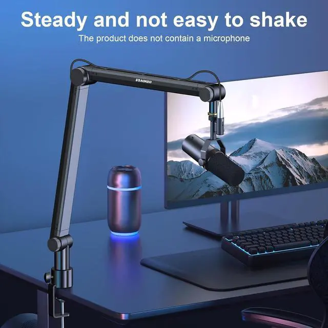 Alt view image 5 of 7 - Mic Arm, Boom Arm Microphone Stand Desk with Mount Clamp Cable Management Channels Detachable Riser 5/8" Thread Adapter for Blue Yeti Snowball Hyper X QuadCast SoloCast AT2020 Shure SM7B MV7