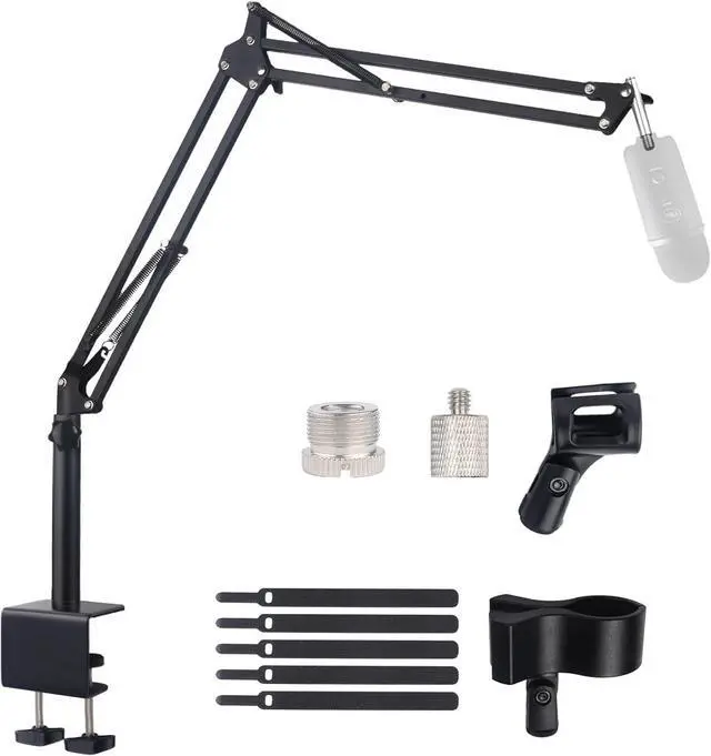 Main image of Microphone Stand Mic Boom Arm for Blue Yeti HyperX QuadCast SoloCast Yeti Nano Snowball SM7B Q2U Fifine K669B and Other Mics, Overhead Mic Stand Desk Boom Arm with 5/8" 1/4" Adapter