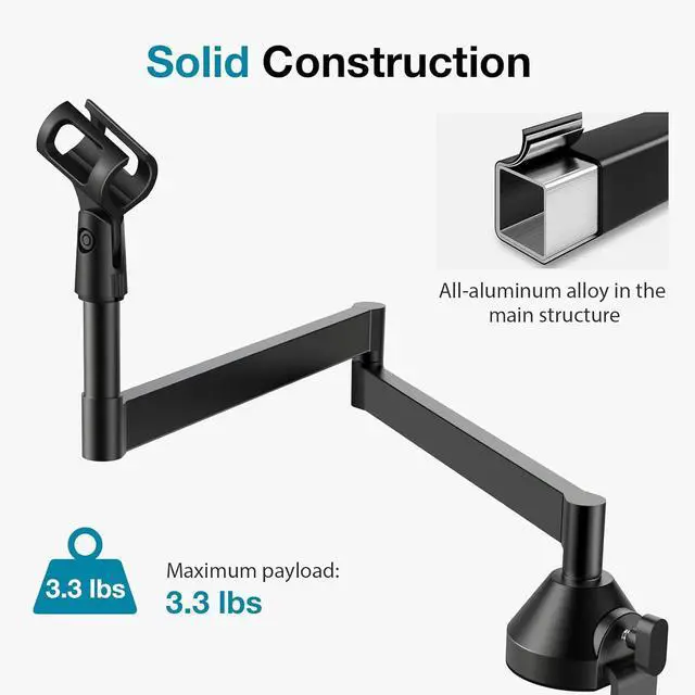 Alt view image 5 of 7 - Low Profile Mic Arm, 360° Rotatable Microphone Arm Stand Foldable Desk Mic Boom Arm for Fifine AM8 K669B Blue Yeti HyperX QuadCast SoloCast AT2020 and Other Mics