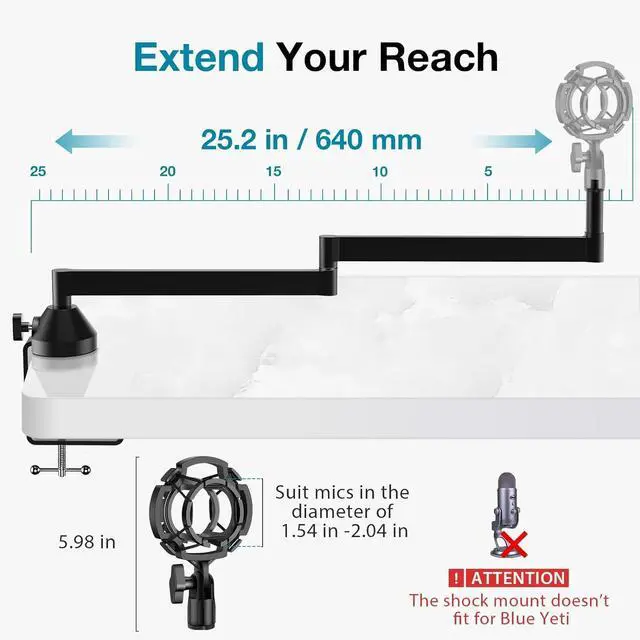 Alt view image 3 of 7 - Low Profile Mic Arm, 360° Rotatable Microphone Arm Stand Foldable Desk Mic Boom Arm for Fifine AM8 K669B Blue Yeti HyperX QuadCast SoloCast AT2020 and Other Mics