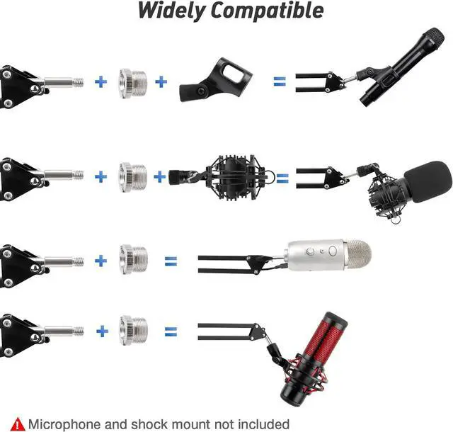 Alt view image 2 of 6 - Microphone Wall Mount and Metal Table Mounting Clamp, Universal Microphone Boom Arm Stand Compatible with HyperX QuadCast, Blue Yeti, Blue Snowball, Shure SM58