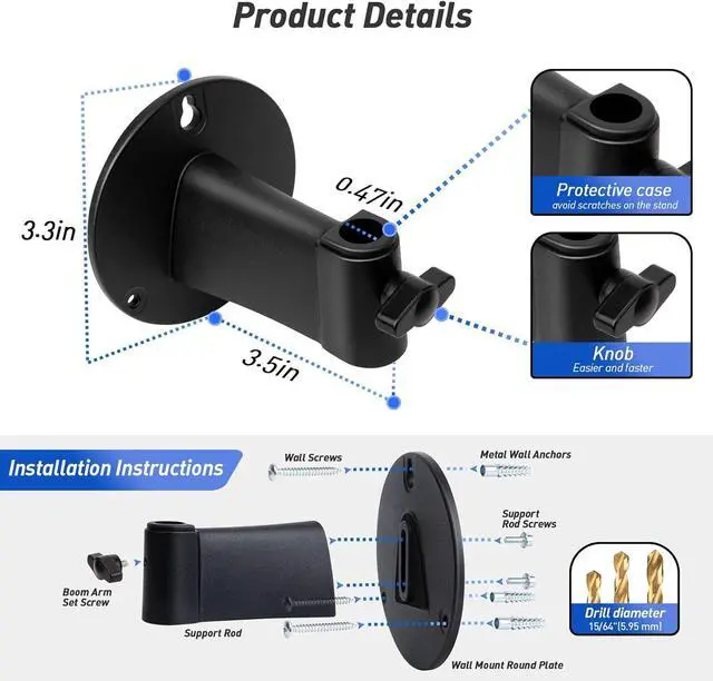 Alt view image 3 of 6 - Microphone Wall Mount and Metal Table Mounting Clamp, Universal Microphone Boom Arm Stand Compatible with HyperX QuadCast, Blue Yeti, Blue Snowball, Shure SM58