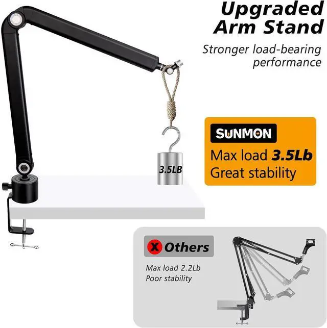 Alt view image 6 of 7 - Mic Stand Boom Arm - Microphone Arm Compatible with HyperX QuadCast, 360° Rotation Microphone Stand, Weighted Metal Mic Boom Arm for HyperX QuadCast,Blue Yeti,Shure MV7,Rode and Most Gaming