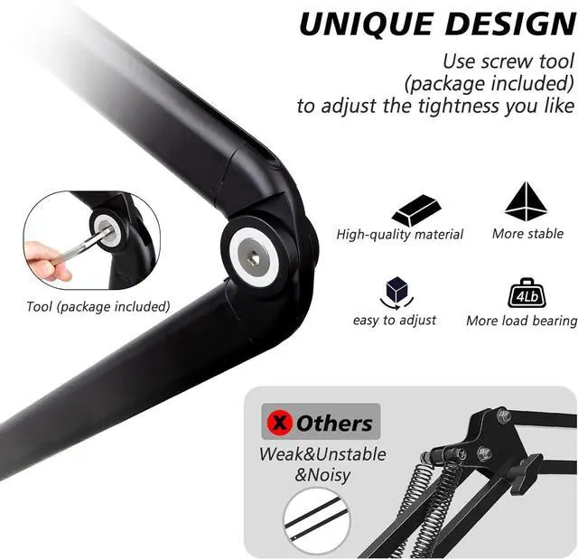 Alt view image 3 of 7 - Mic Stand Boom Arm - Microphone Arm Compatible with HyperX QuadCast, 360° Rotation Microphone Stand, Weighted Metal Mic Boom Arm for HyperX QuadCast,Blue Yeti,Shure MV7,Rode and Most Gaming