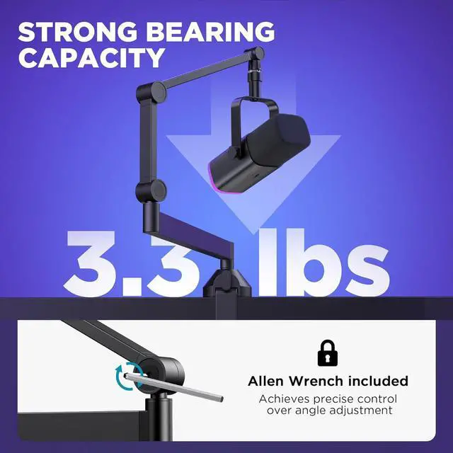 Alt view image 3 of 7 - Low Profile Mic Arm, 360° Rotatable Microphone Arm Stand Foldable Desk Mic Boom Arm with 3/8" to 5/8" Adapter for Fifine AM8 K669B Blue Yeti HyperX QuadCast SoloCast AT2020 and Other Mics