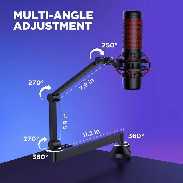 Alt view image 5 of 7 - Low Profile Mic Arm, 360° Rotatable Microphone Arm Stand Foldable Desk Mic Boom Arm with 3/8" to 5/8" Adapter for Fifine AM8 K669B Blue Yeti HyperX QuadCast SoloCast AT2020 and Other Mics