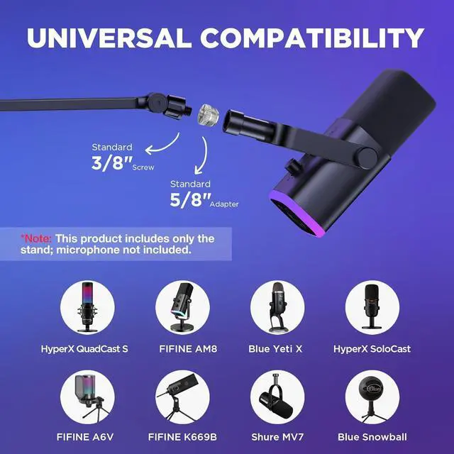 Alt view image 6 of 7 - Low Profile Mic Arm, 360° Rotatable Microphone Arm Stand Foldable Desk Mic Boom Arm with 3/8" to 5/8" Adapter for Fifine AM8 K669B Blue Yeti HyperX QuadCast SoloCast AT2020 and Other Mics