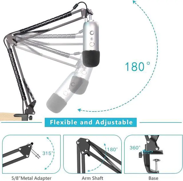 Alt view image 4 of 7 - Blue Yeti Microphone Boom Arm Stand with Pop Filter, Compatible with Blue Yeti Mic