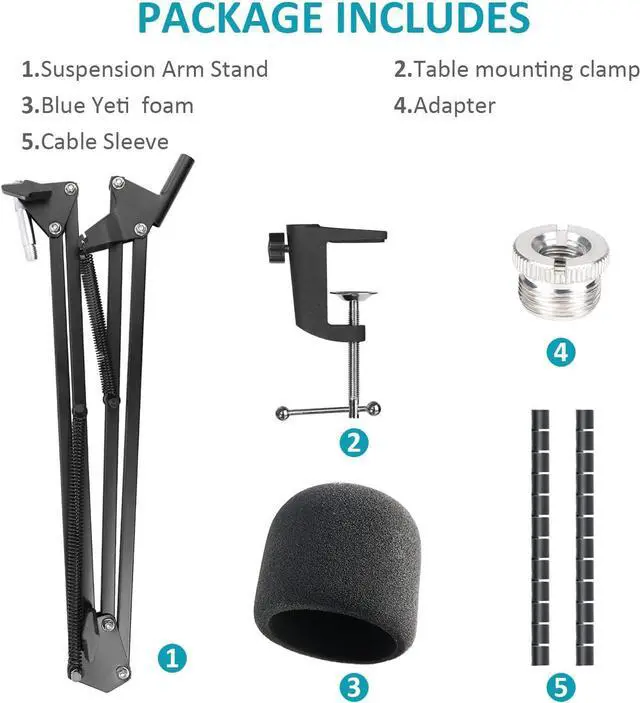 Alt view image 7 of 7 - Blue Yeti Microphone Boom Arm Stand with Pop Filter, Compatible with Blue Yeti Mic