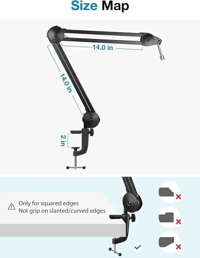 Alt view image 3 of 6 - Microphone Arm Stand, Heavy Duty Mic Arm Microphone Stand Suspension Scissor Boom Stands with Mic Clip and Cable Ties for Blue Yeti Snowball Hyper X QuadCast SoloCast Fifine Gaming (Medium)
