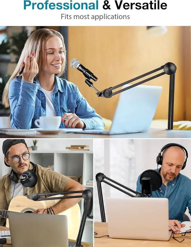 Alt view image 6 of 6 - Microphone Arm Stand, Heavy Duty Mic Arm Microphone Stand Suspension Scissor Boom Stands with Mic Clip and Cable Ties for Blue Yeti Snowball Hyper X QuadCast SoloCast Fifine Gaming (Medium)