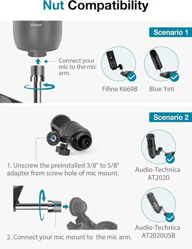 Alt view image 4 of 6 - Microphone Arm Stand, Heavy Duty Mic Arm Microphone Stand Suspension Scissor Boom Stands with Mic Clip and Cable Ties for Blue Yeti Snowball Hyper X QuadCast SoloCast Fifine Gaming (Medium)