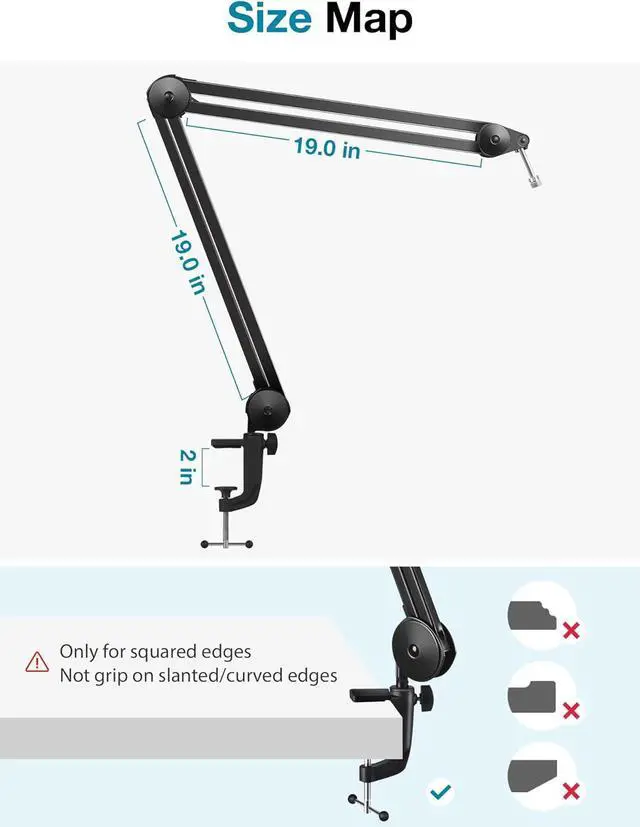 Alt view image 4 of 7 - Microphone Arm Stand, Heavy Duty Mic Arm Microphone Stand Suspension Scissor Boom Stands with Mic Clip and Cable Ties for Blue Yeti Snowball Hyper X QuadCast SoloCast Fifine Gaming(Large)