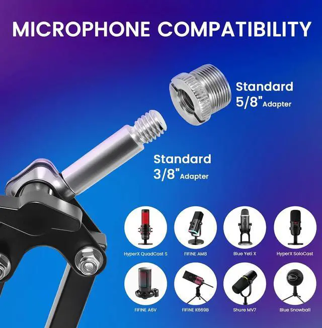 Alt view image 3 of 7 - Mic Arm Microphone Arm for Blue Yeti Microphone, HyperX QuadCast, SoloCast Yeti x and other Mics, Mic Boom Arm with Desk Mount Clamp 3/8" to 5/8" Screw for Live Streaming Podcasting Gaming