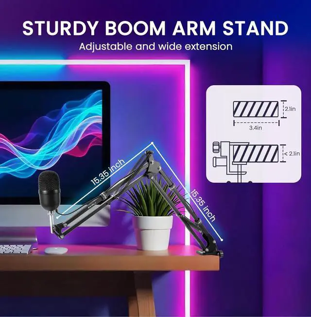 Alt view image 2 of 7 - Mic Arm Microphone Arm for Blue Yeti Microphone, HyperX QuadCast, SoloCast Yeti x and other Mics, Mic Boom Arm with Desk Mount Clamp 3/8" to 5/8" Screw for Live Streaming Podcasting Gaming