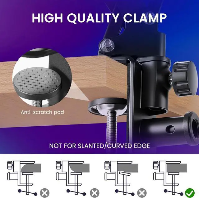 Alt view image 6 of 7 - Mic Arm Microphone Arm for Blue Yeti Microphone, HyperX QuadCast, SoloCast Yeti x and other Mics, Mic Boom Arm with Desk Mount Clamp 3/8" to 5/8" Screw for Live Streaming Podcasting Gaming