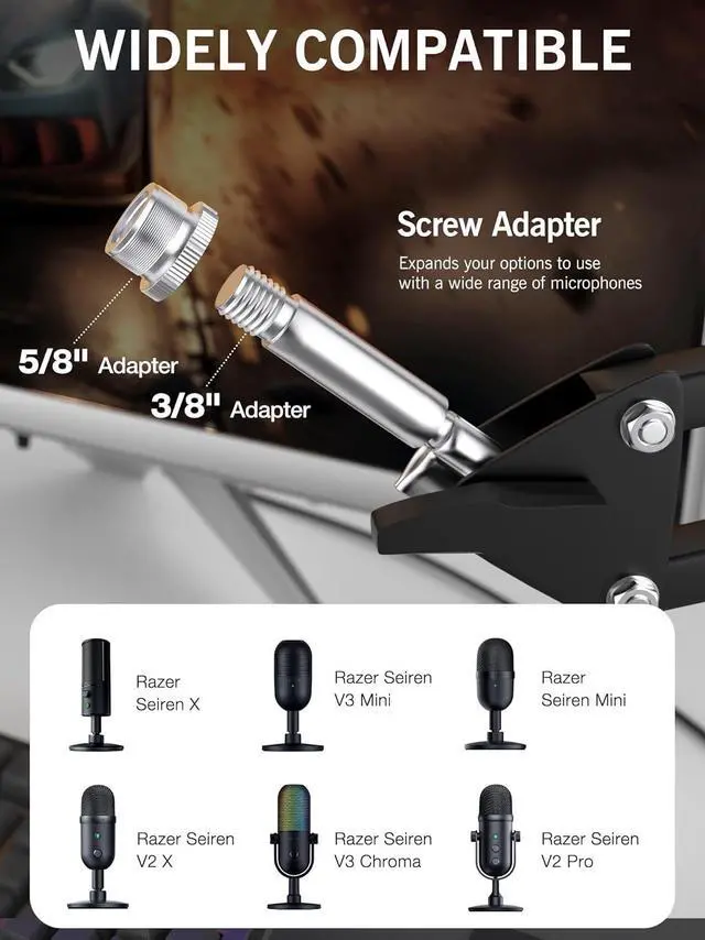 Alt view image 4 of 7 - Seiren V3 Mini Boom Arm - Mic Arm for Razer Mini, Seiren V2, Seiren X and Most Microphone, Adjustable Boom Scissor Arm Stand with 3/8" to 5/8" Adapter