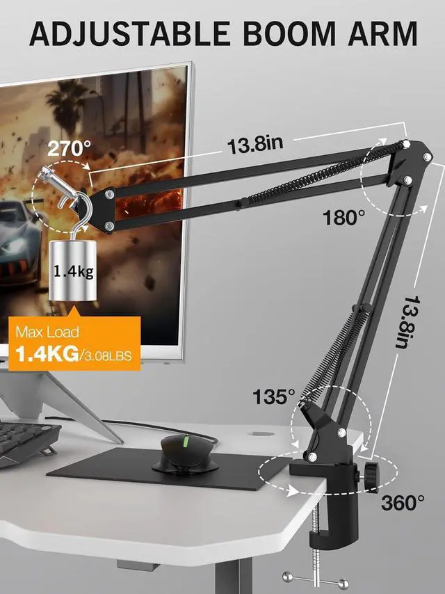 Alt view image 3 of 7 - Seiren V3 Mini Boom Arm - Mic Arm for Razer Mini, Seiren V2, Seiren X and Most Microphone, Adjustable Boom Scissor Arm Stand with 3/8" to 5/8" Adapter