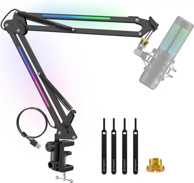 Main image of RGB Microphone Arm Stand,Mic Arm with RGB Light for QuadCast/Blue Yeti/Snowball/Shure SM7B/Rode NT1/Elgato,Rotatable Suspension Boom Scissor Stand for Gaming Streaming Podcasting YouTube