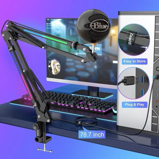 Alt view image 5 of 7 - RGB Microphone Arm Stand,Mic Arm with RGB Light for QuadCast/Blue Yeti/Snowball/Shure SM7B/Rode NT1/Elgato,Rotatable Suspension Boom Scissor Stand for Gaming Streaming Podcasting YouTube
