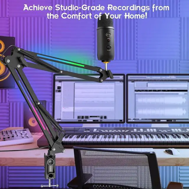 Alt view image 4 of 7 - RGB Microphone Arm Stand,Mic Arm with RGB Light for QuadCast/Blue Yeti/Snowball/Shure SM7B/Rode NT1/Elgato,Rotatable Suspension Boom Scissor Stand for Gaming Streaming Podcasting YouTube