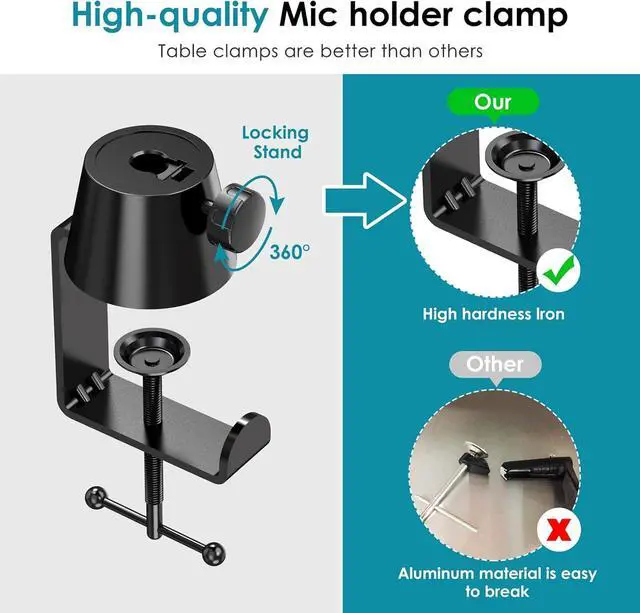 Alt view image 4 of 7 - Mic Boom Arm Stand Compatible with Shure SM7B, MV7, Blue Yeti Mic, Fifine microphone, HyperX QuadCast Mic and Most Microphones, Premium Microphone Arm