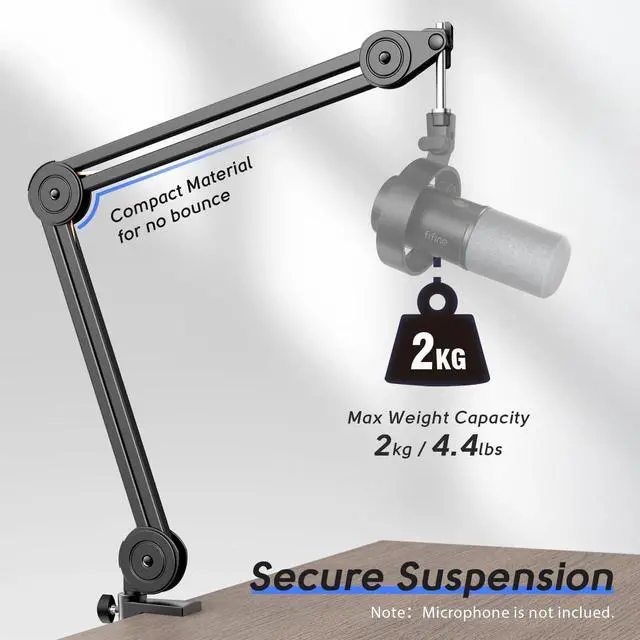 Alt view image 2 of 7 - Microphone Arm Stand-Heavy Duty Boom Arm, Suspension Scissor Adjustable Mic Stand with Desk Mount, 5/8" Screw, Cable Ties, for Recording Gaming Streaming Podcasting-BM63