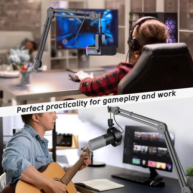 Alt view image 7 of 7 - Microphone Arm Stand-Heavy Duty Boom Arm, Suspension Scissor Adjustable Mic Stand with Desk Mount, 5/8" Screw, Cable Ties, for Recording Gaming Streaming Podcasting-BM63