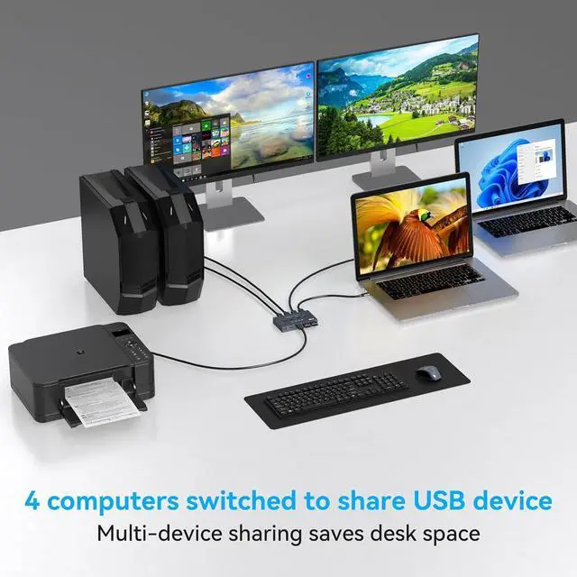 Alt view image 3 of 7 - 10Gbps USB 3.2 Switch 4 Computers Share 4 Peripherals 4 Port USB Switcher for Mouse Keyboard Printer with Remote and Cables