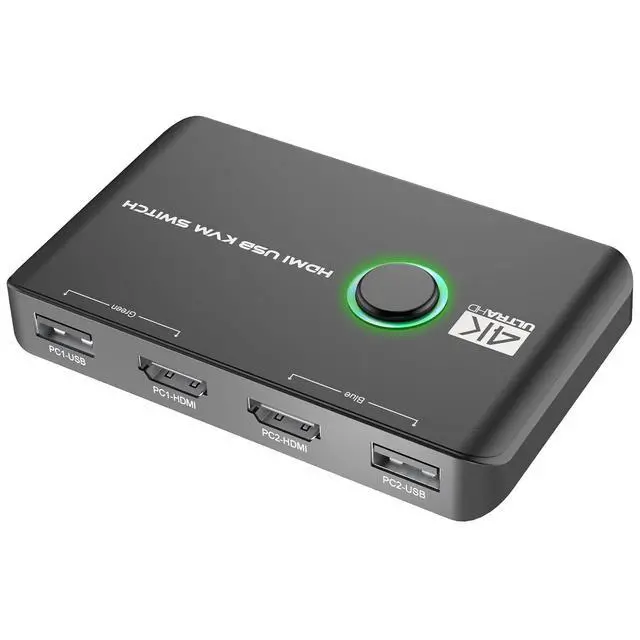 Alt view image 6 of 7 - 4K KVM Switch HDMI 2 Port Box, USB HDMI KVM Switches for 2 Computers Share Keyboard Mouse Printer and one HD Monitor, Support UHD 4K@60Hz, with 2 USB Cables and 2 HDMI Cables