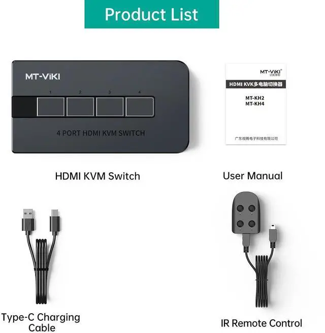 Alt view image 6 of 6 - KVM Switch HDMI 4 Port Boxes, 4K@30Hz USB HDMI KVM Console for 4 PCs Share 1 HD Monitor and Keyboard Mouse, Button + Desktop Selector Switching