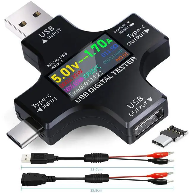 Main image of USB C Tester,2 in 1 Tester Color Screen IPS Digital Multimeter(2024),Voltage,Cur,Pwr,Resistance,Elec,Temp,Capacity,Tme,Fast Charging,with USB Clip Cable Support PD2.0/PD3.0,QC2.0/QC3.0,BC1.2