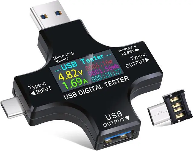 Main image of 2 in 1 Type C USB Tester Color Screen LCD Digital Multimeter, USB C Voltage Current Voltmeter Amp Volt Ammeter Detector USB Cable Charger Indicator DC3.6-30V/0-5.1A