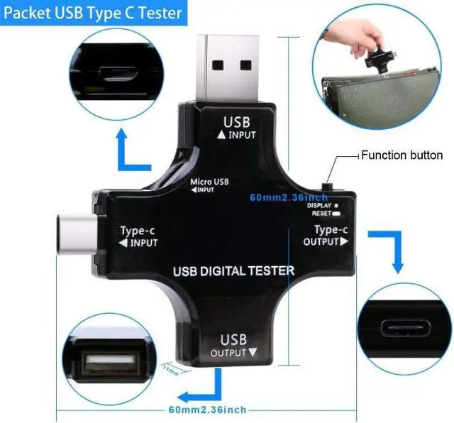 Alt view image 5 of 7 - 2 in 1 Type C USB Tester Color Screen LCD Digital Multimeter, USB C Voltage Current Voltmeter Amp Volt Ammeter Detector USB Cable Charger Indicator DC3.6-30V/0-5.1A