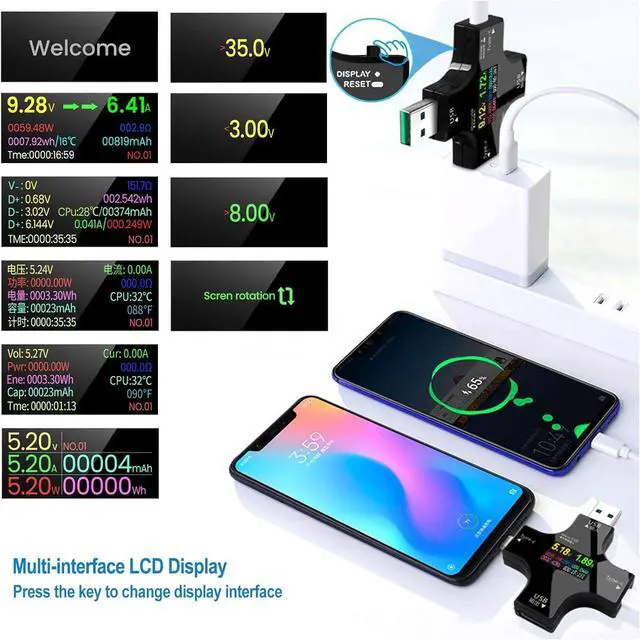 Alt view image 2 of 7 - USB C Tester USB Power Meter 2 in 1 Digital Multimeter 3.6-32V 0-8.0A Voltage and Current Tester, Type C Voltmeter Battery Capacity Volt Ammeter Power Bank USB Cable Charger Detector