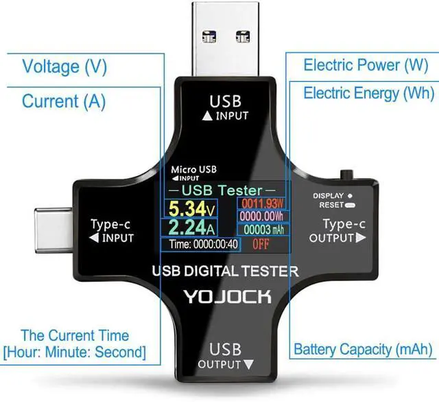 Alt view image 6 of 7 - USB C Tester USB Power Meter 2 in 1 Digital Multimeter 3.6-32V 0-8.0A Voltage and Current Tester, Type C Voltmeter Battery Capacity Volt Ammeter Power Bank USB Cable Charger Detector