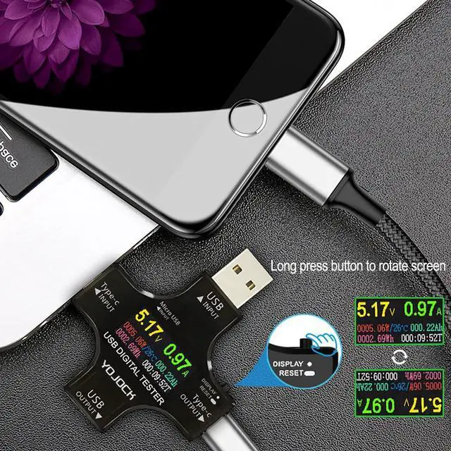 Alt view image 7 of 7 - USB C Tester USB Power Meter 2 in 1 Digital Multimeter 3.6-32V 0-8.0A Voltage and Current Tester, Type C Voltmeter Battery Capacity Volt Ammeter Power Bank USB Cable Charger Detector