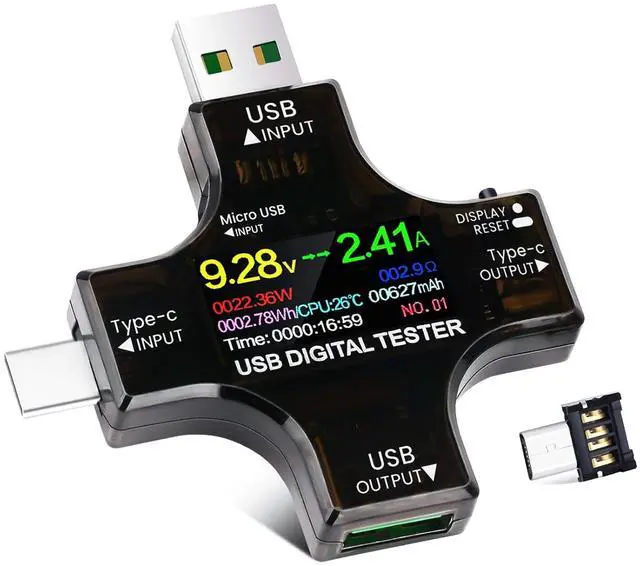 Main image of USB C Tester Power Meter 2 in 1,Digital Multimeter 3.6-32V 0-8.0A Voltage and Current Tester Meter, Type C Voltmeter Battery Capacity Volt Ammeter Power Bank Fast Charger Detector