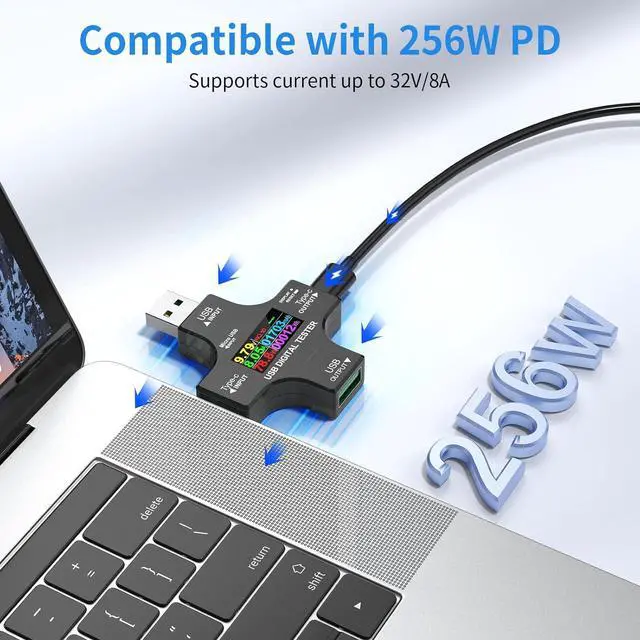 Alt view image 2 of 7 - USB C Tester Power Meter 2 in 1,Digital Multimeter 3.6-32V 0-8.0A Voltage and Current Tester Meter, Type C Voltmeter Battery Capacity Volt Ammeter Power Bank Fast Charger Detector