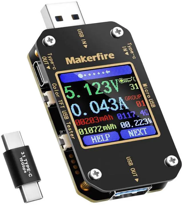 Main image of USB Multimeter USB Voltmeter Ammeter Load Tester USB Voltage Current PD Battery Power Capacity Charger Type C Meter Tester LCD Display Cable Resistance QC2.0/3.0/4.0 N10 1.44 Inch Screen