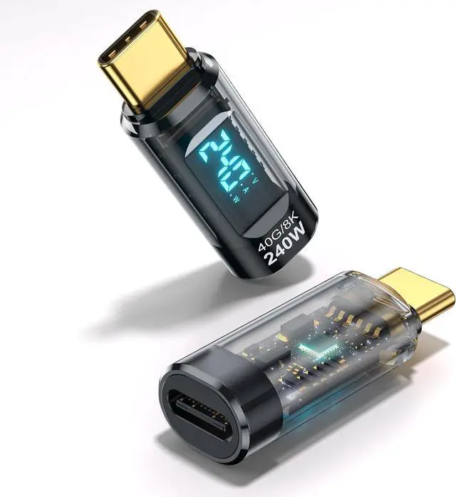 Main image of 240W USB C Adapter Power Meter Tester (2 Pack) - Wattage, Voltage, Amperage LED Digital Display, Type C Male to Female Extension Connector for iPhone 15/16, MacBook, iPad & More USB-C Cables/Devices